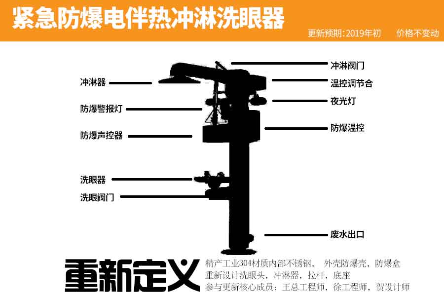 紧急防爆电伴热冲淋洗眼器