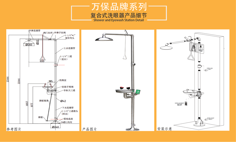 【万保品牌】洗眼器细节6610-300mm